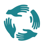 hands in a circle reaching out clipart icon in teal-1