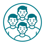 young men in a circle clipart icon in teal-1